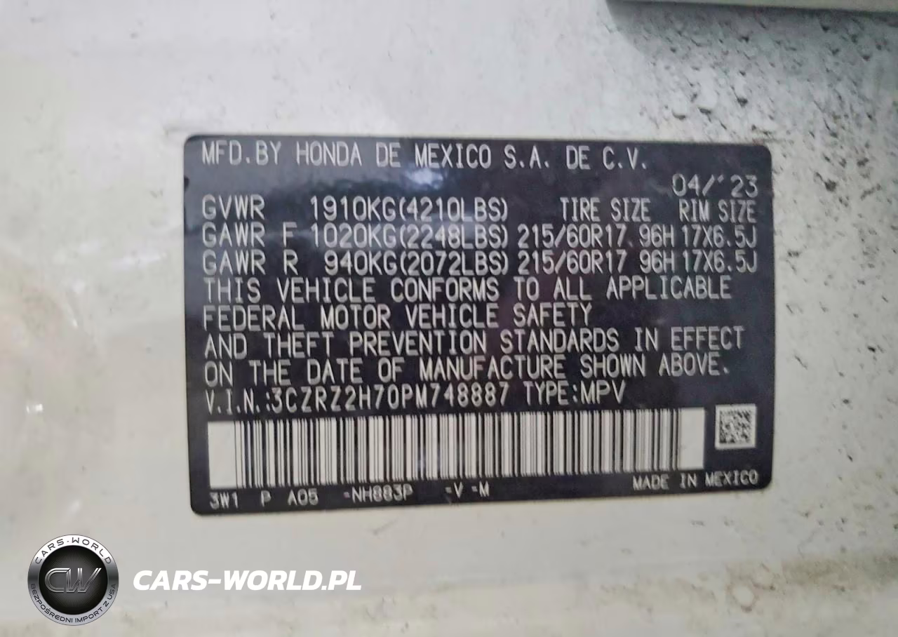 2023 Honda Hr-V Exl VIN:3CZRZ2H70PM748887 - 13