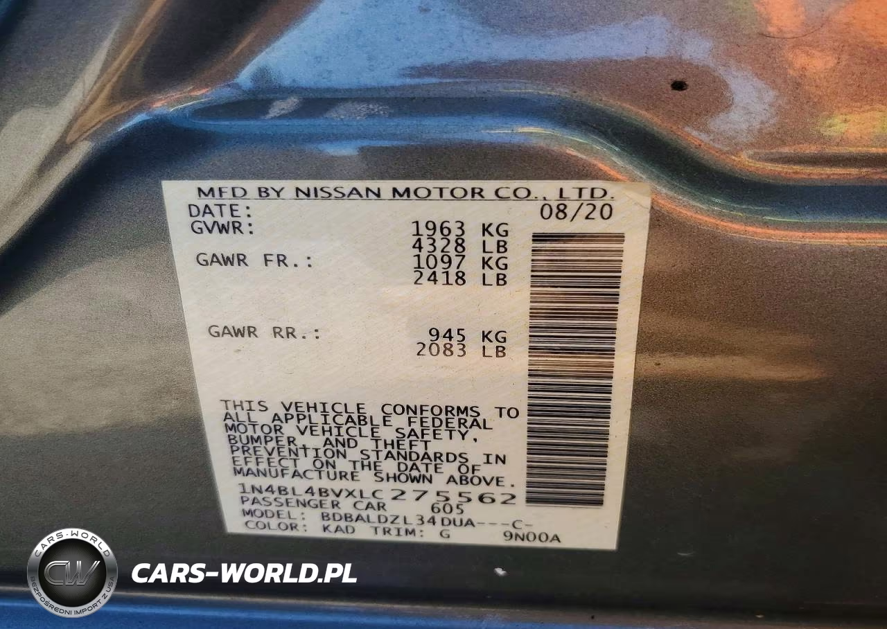 2020 Nissan Altima S VIN:1N4BL4BVXLC275562 - 12