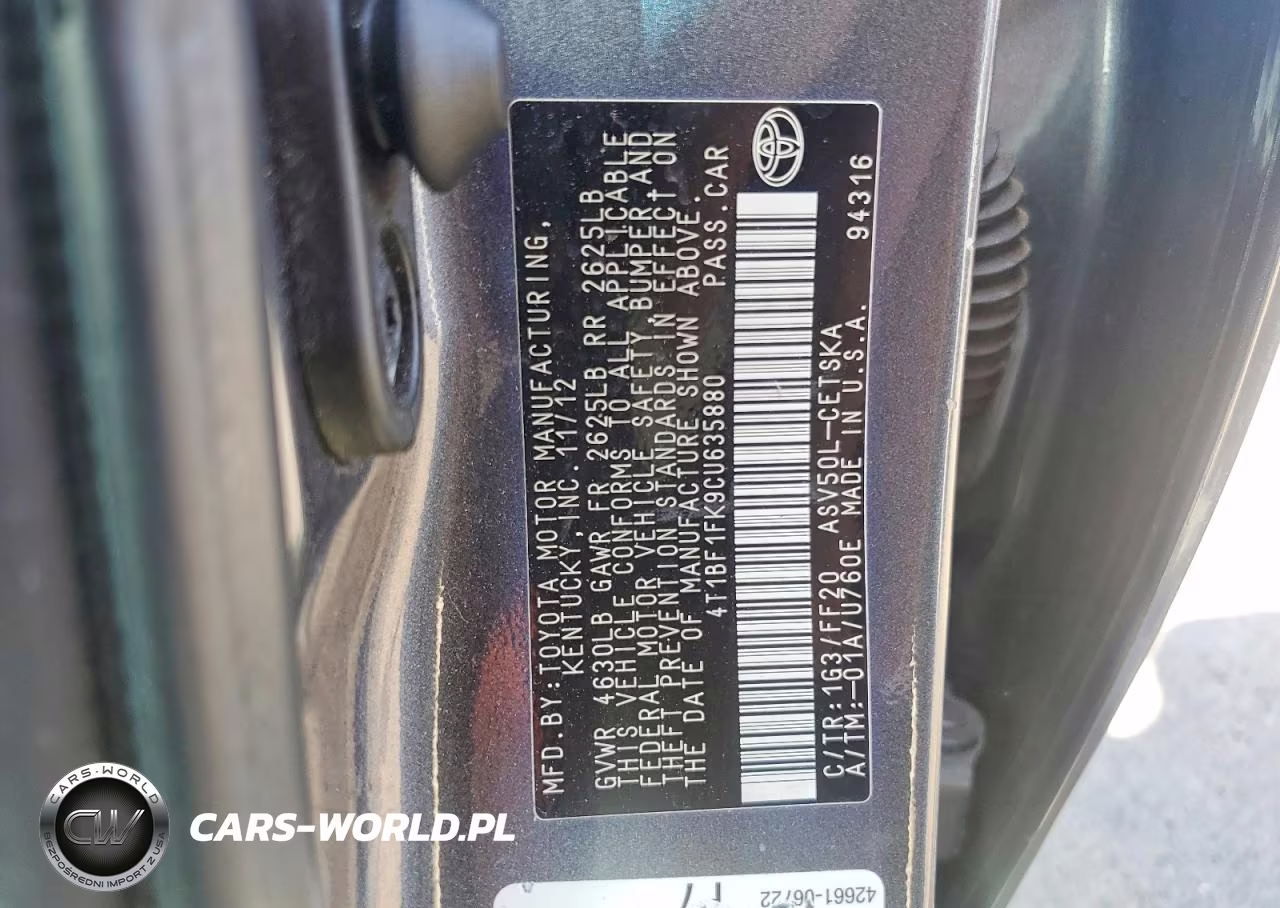 2012 Toyota Camry Se VIN:4T1BF1FK9CU635880 - 12