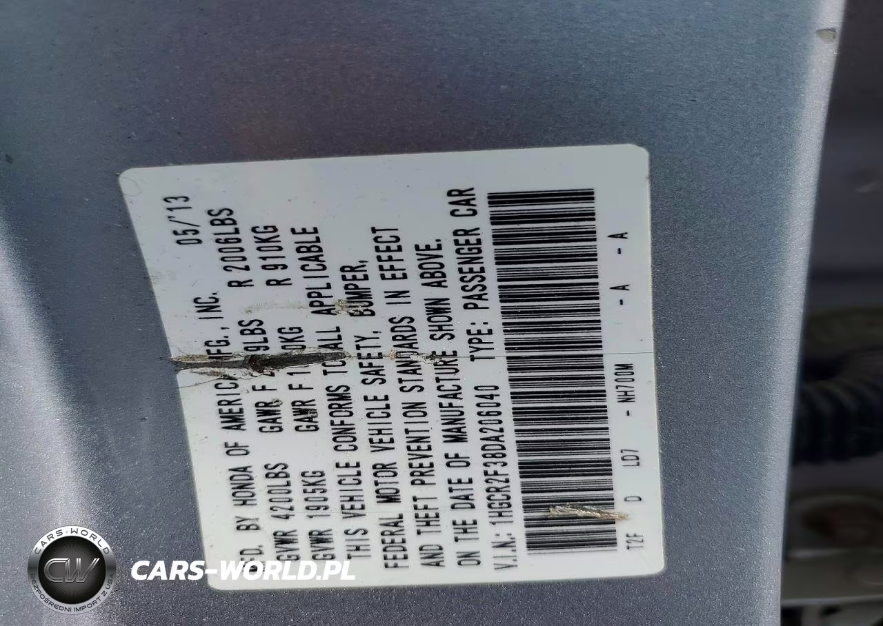 2013 Honda Accord Lx VIN:1HGCR2F38DA206040 - 12