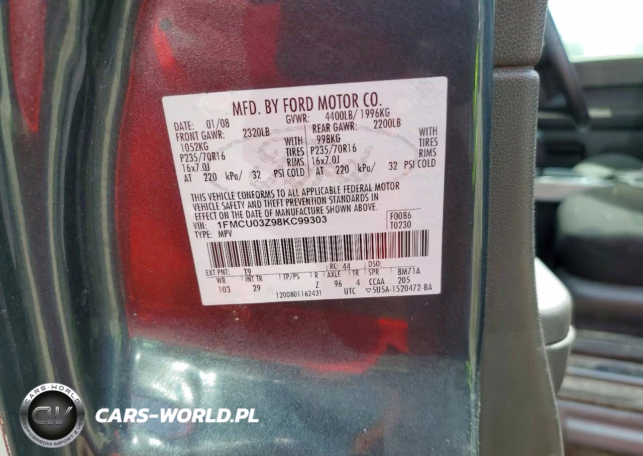2008 Ford Escape Xlt VIN:1FMCU03Z98KC99303 - 13