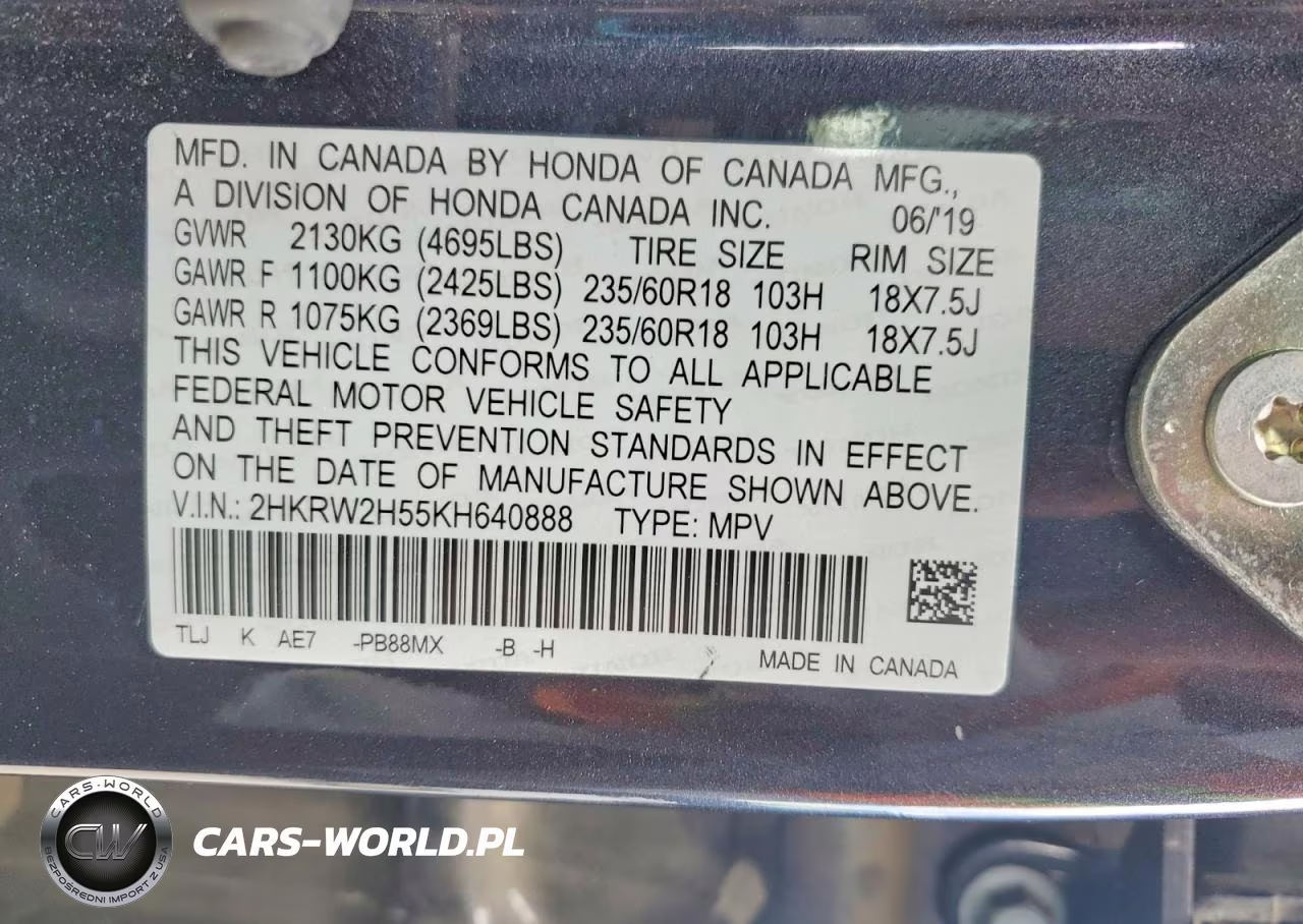 2019 Honda Cr-V Ex VIN:2HKRW2H55KH640888 - 13