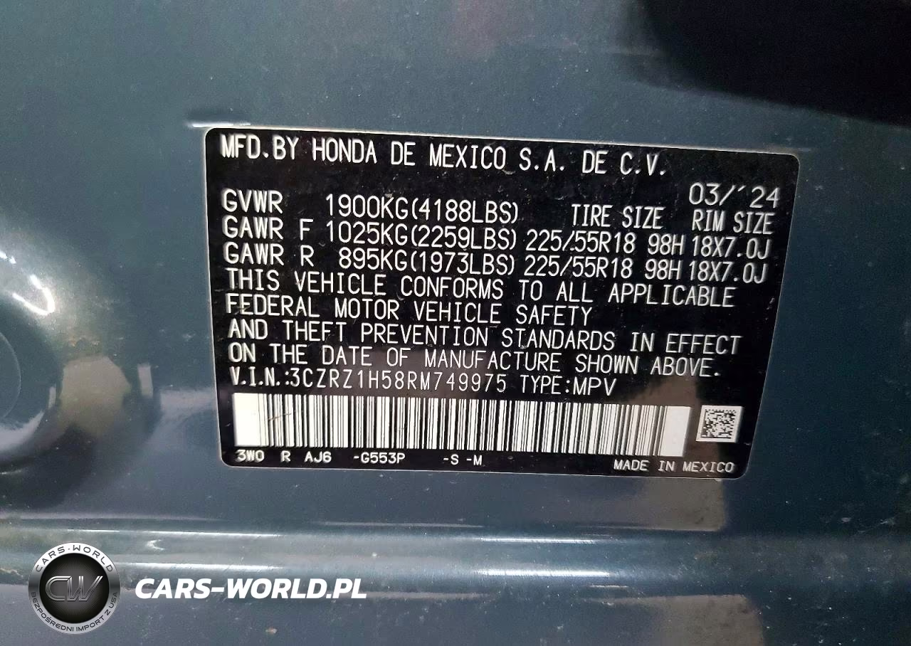 2024 Honda Hr-V Sport VIN:3CZRZ1H58RM749975 - 14
