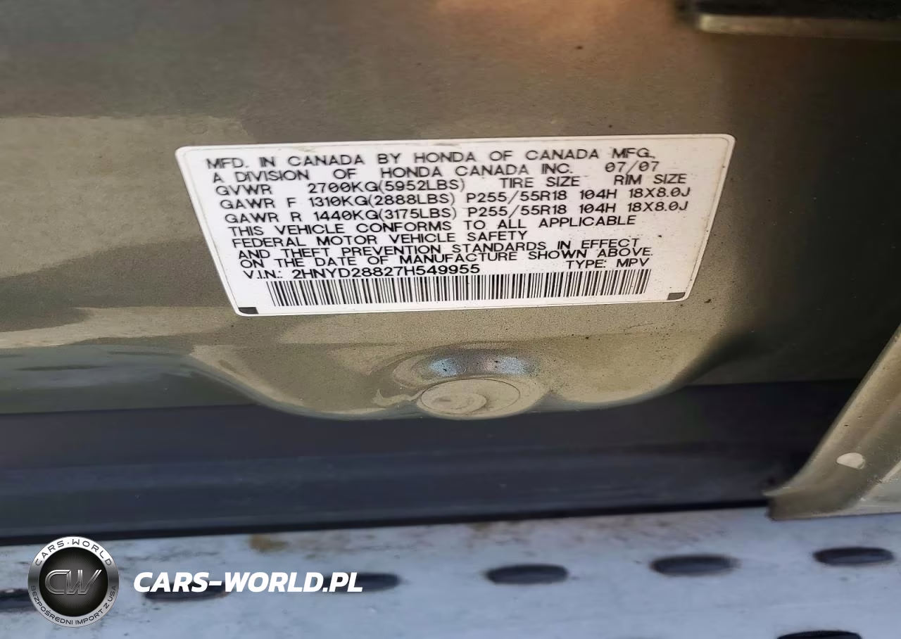 2007 Acura Mdx Sport VIN:2HNYD28827H549955 - 13