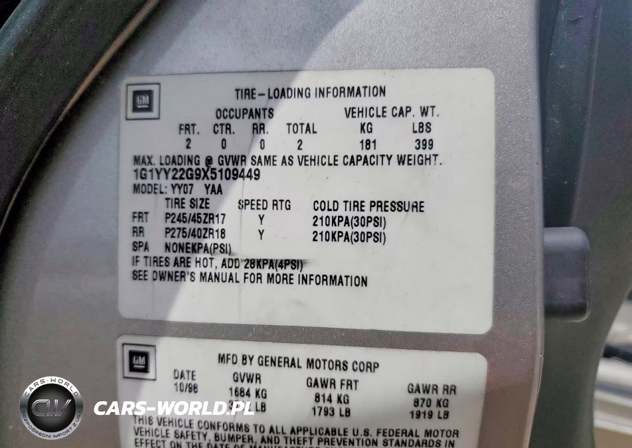1999 Chevrolet Corvette VIN:1G1YY22G9X5109449 - 12
