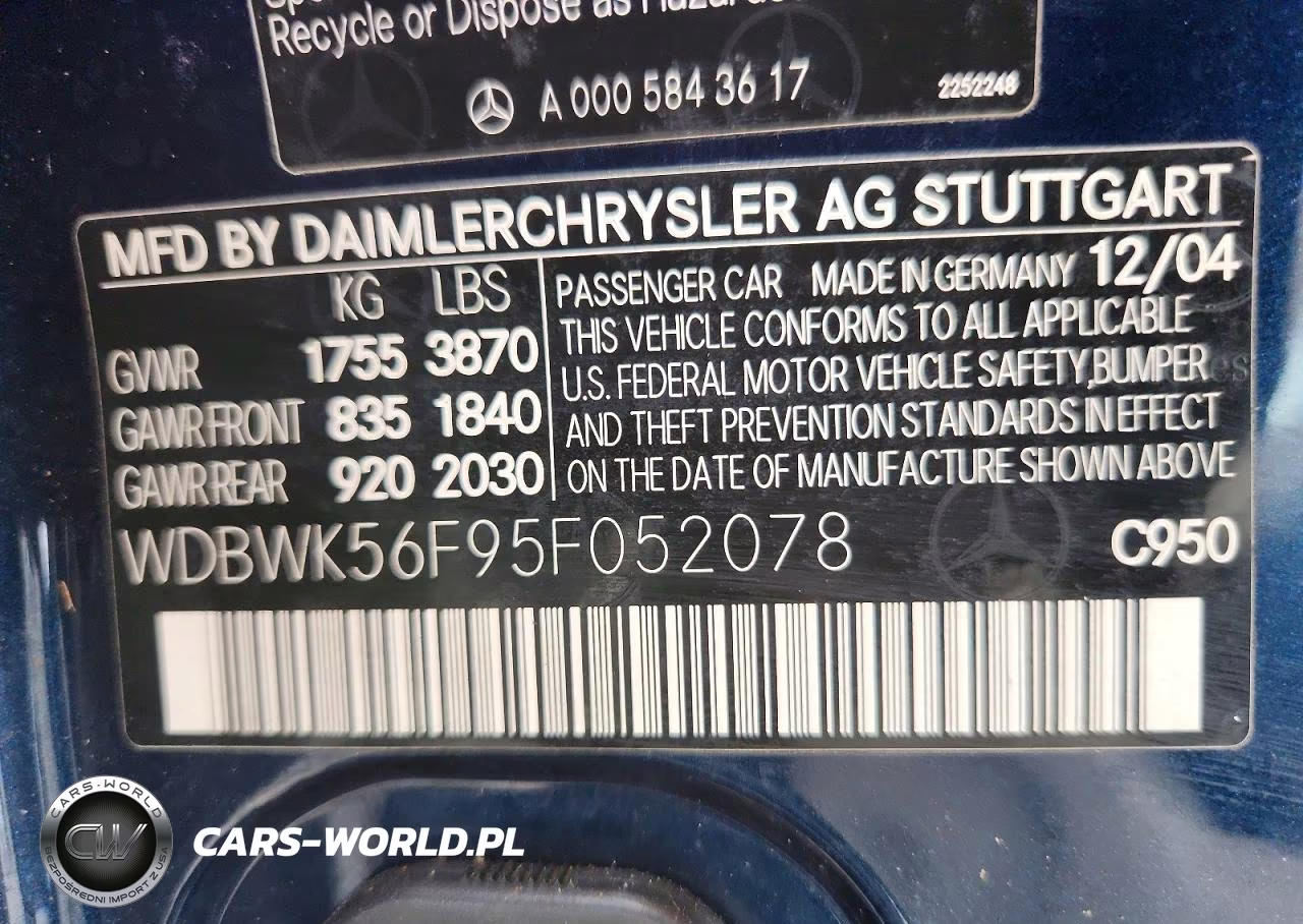 2005 Mercedes-Benz Slk 350 VIN:WDBWK56F95F052078 - 12