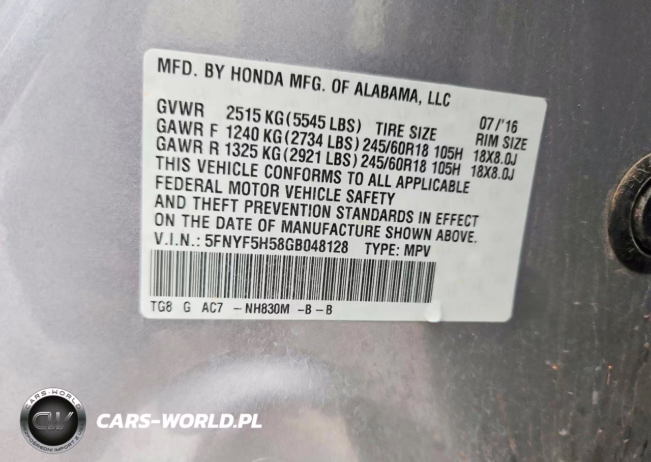 2016 Honda Pilot Exl VIN:5FNYF5H58GB048128 - 13