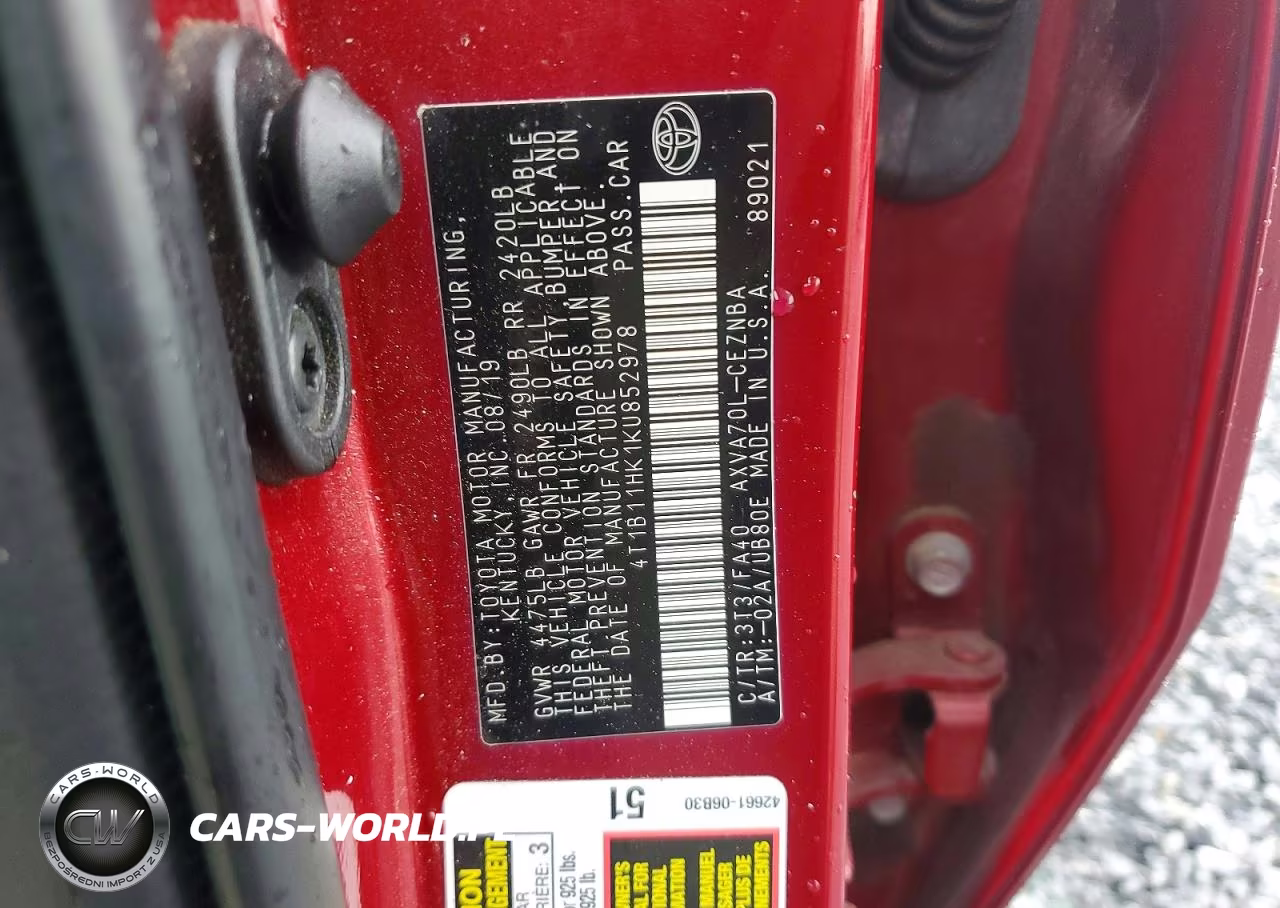 2019 Toyota Camry Le VIN:4T1B11HK1KU852978 - 12
