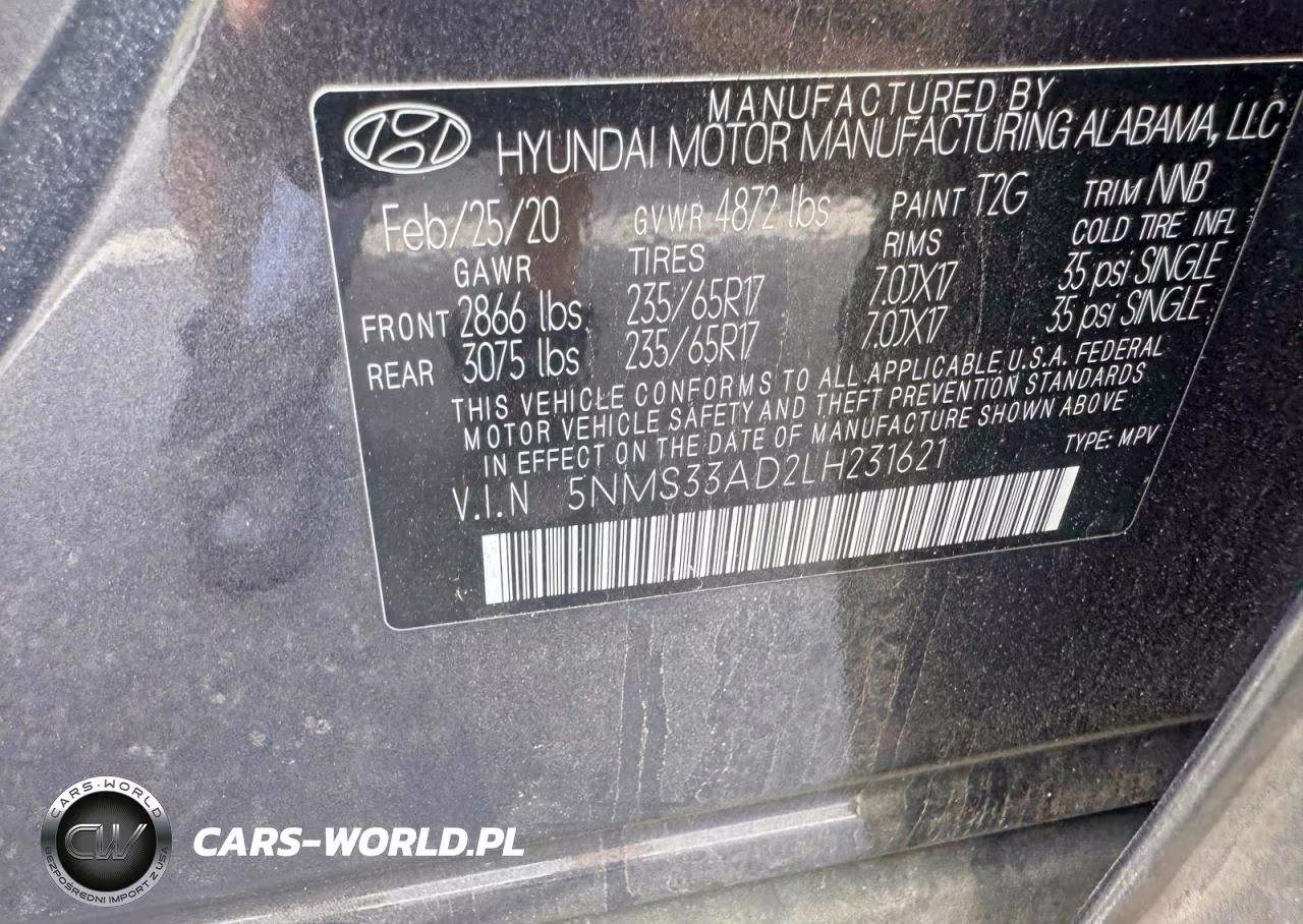2020 Hyundai Santa Fe Sel VIN:5NMS33AD2LH231621 - 10
