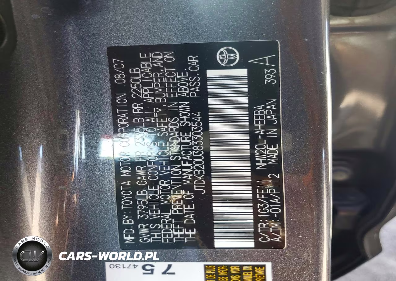 2008 Toyota Prius VIN:JTDKB20U383303544 - 12