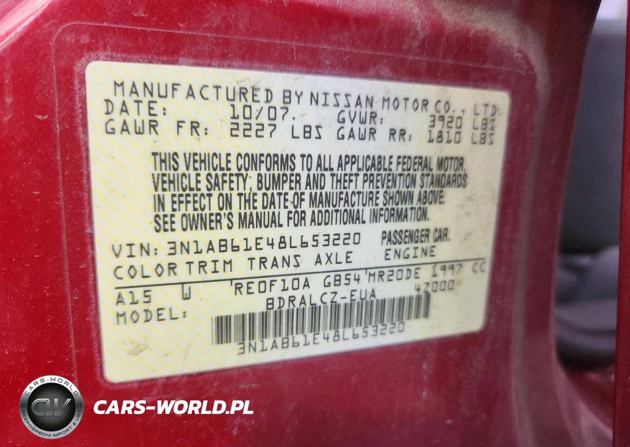 2008 Nissan Sentra 2.0 VIN:3N1AB61E48L653220 - 12