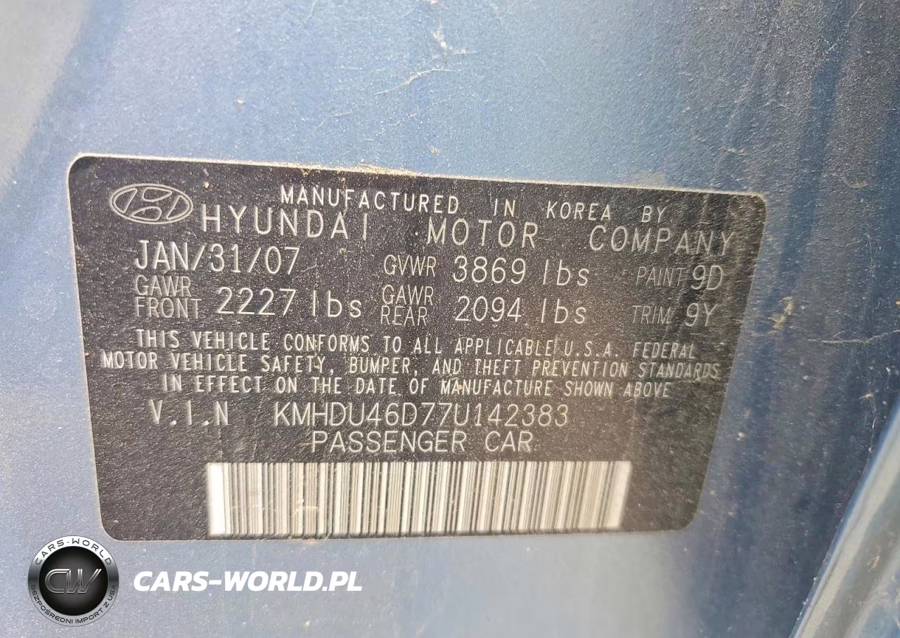 2007 Hyundai Elantra Gls VIN:KMHDU46D77U142383 - 12