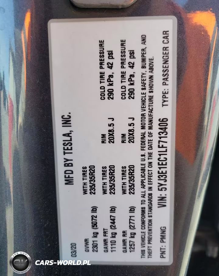 2020 MODEL 3 MODEL 3  VIN:5YJ3E1EC1LF713406 - 12