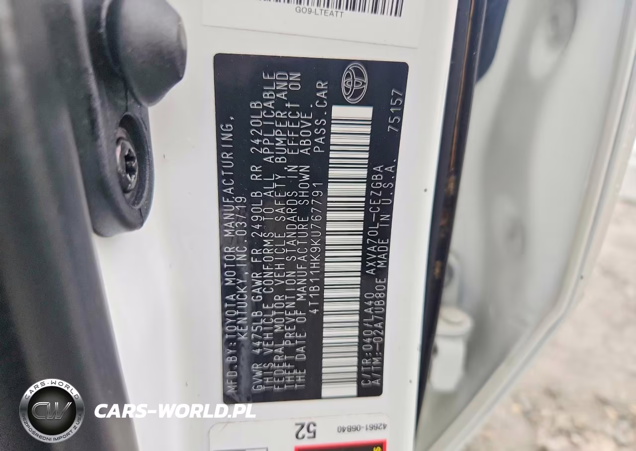 2019 Toyota Camry Xle VIN:4T1B11HK9KU767791 - 12