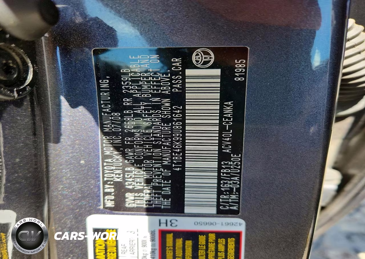 2009 Toyota Camry Le VIN:4T1BE46K99U861642 - 12