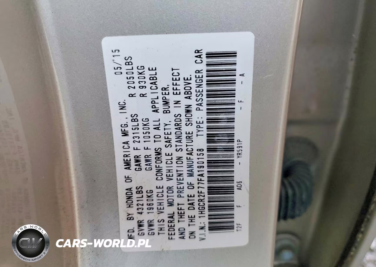 2015 Honda Accord Ex VIN:1HGCR2F77FA190158 - 12
