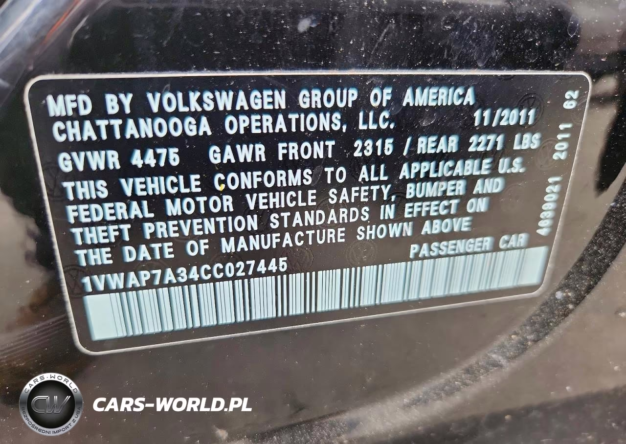 2012 Volkswagen Passat VIN:1VWAP7A34CC027445 - 12