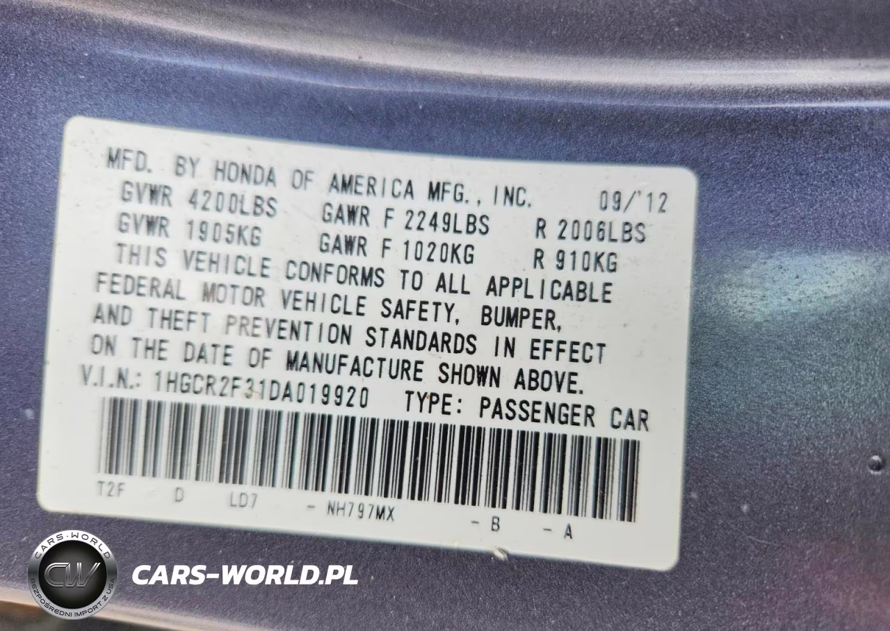 2013 Honda Accord Lx VIN:1HGCR2F31DA019920 - 13
