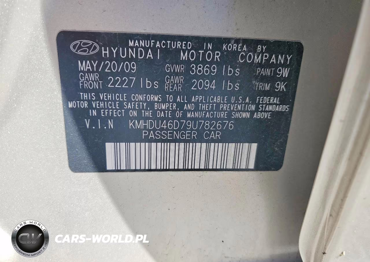 2009 Hyundai Elantra Gls VIN:KMHDU46D79U782676 - 12