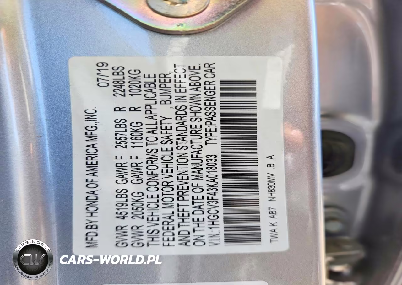 2019 Honda Accord Hybrid Ex VIN:1HGCV3F43KA018033 - 13