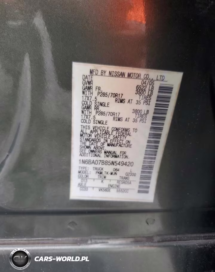 2005 Nissan Titan Xe VIN:1N6BA07B85N549420 - 13
