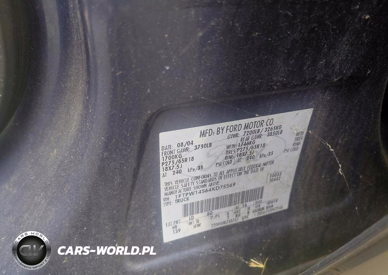 2004 Ford F150 Supercrew VIN:1FTPW14564KD75569 - 10