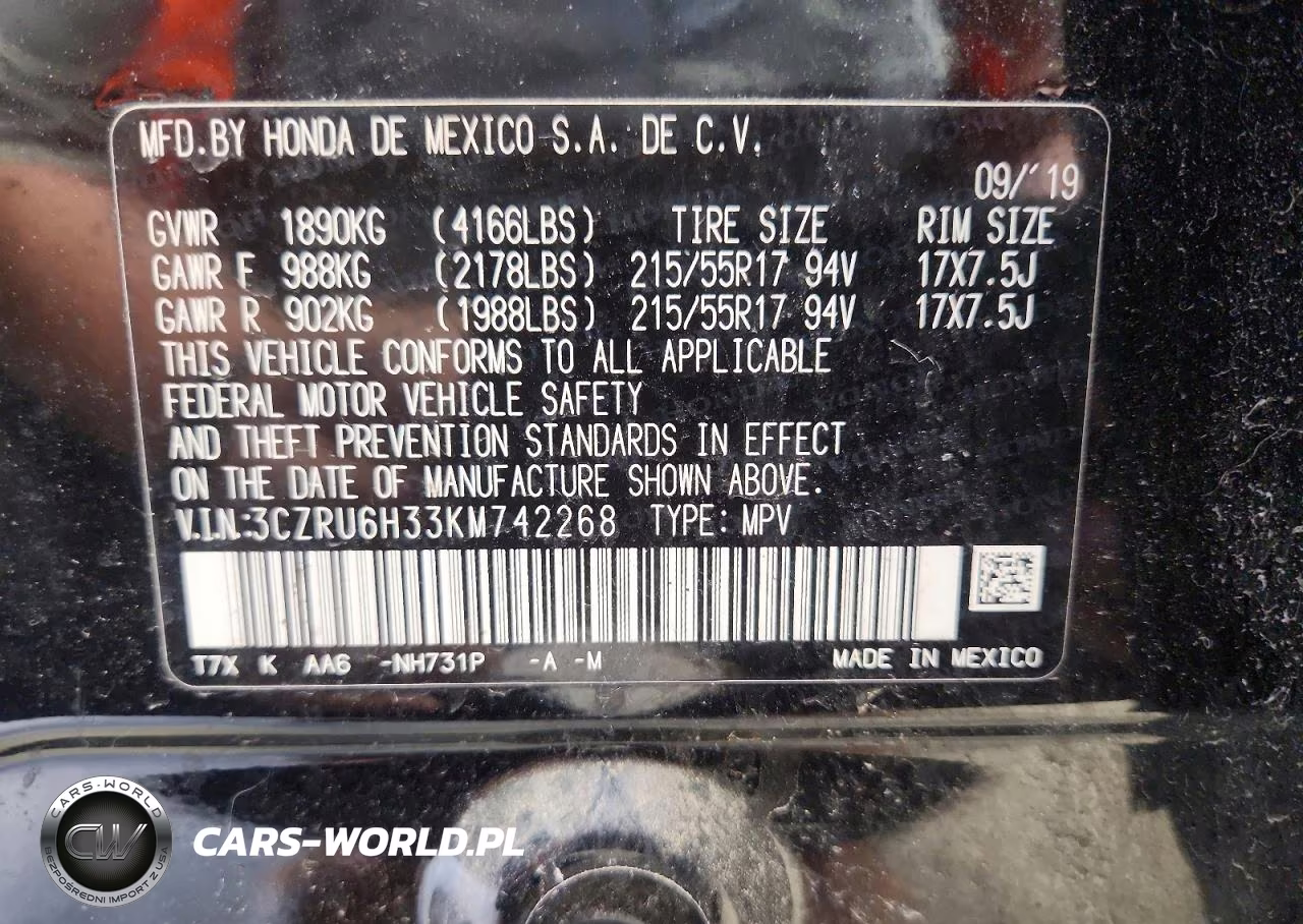 2019 Honda Hr-V Lx VIN:3CZRU6H33KM742268 - 13