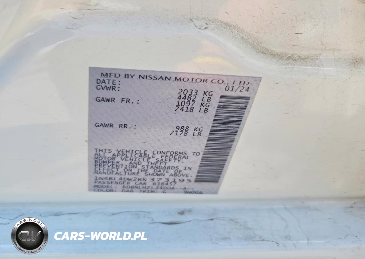 2024 Nissan Altima Sv VIN:1N4BL4DW2RN373195 - 12