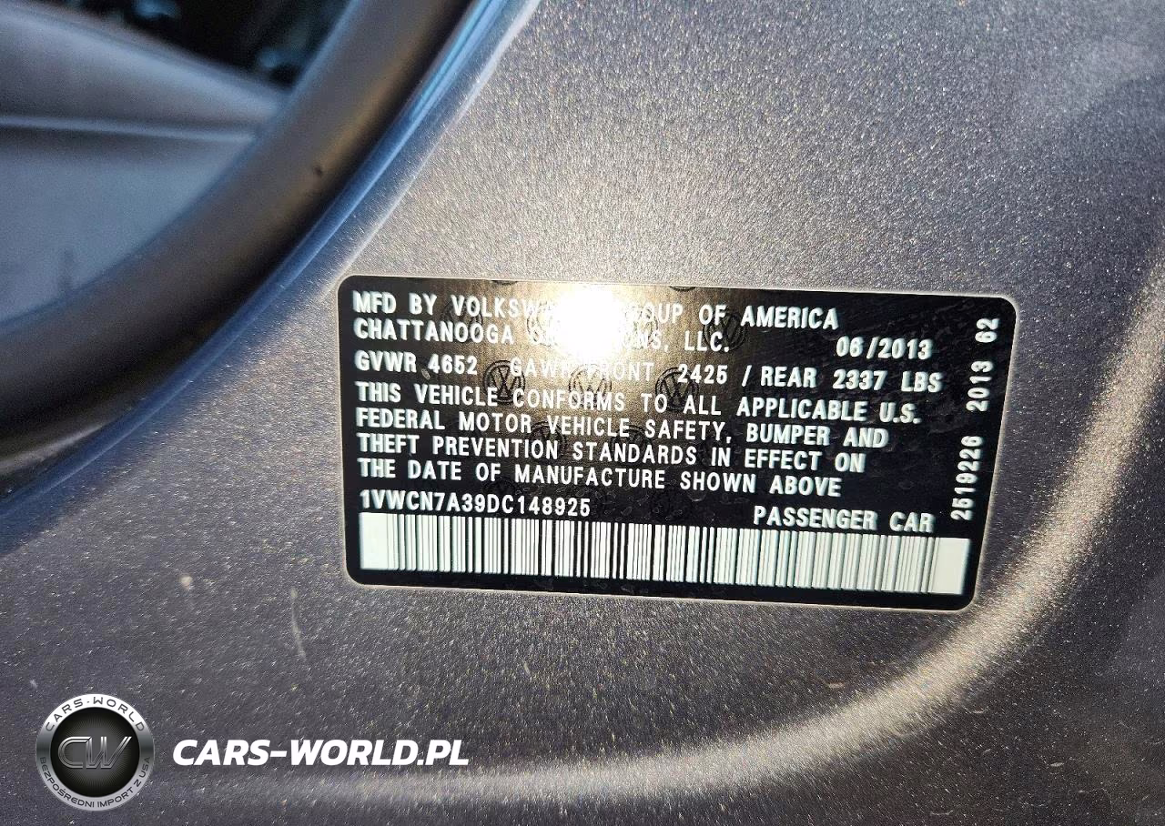 2013 Volkswagen Passat Sel VIN:1VWCN7A39DC148925 - 13
