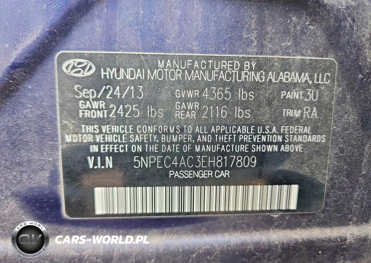 2014 Hyundai Sonata Limited VIN:5NPEC4AC3EH817809 - 12