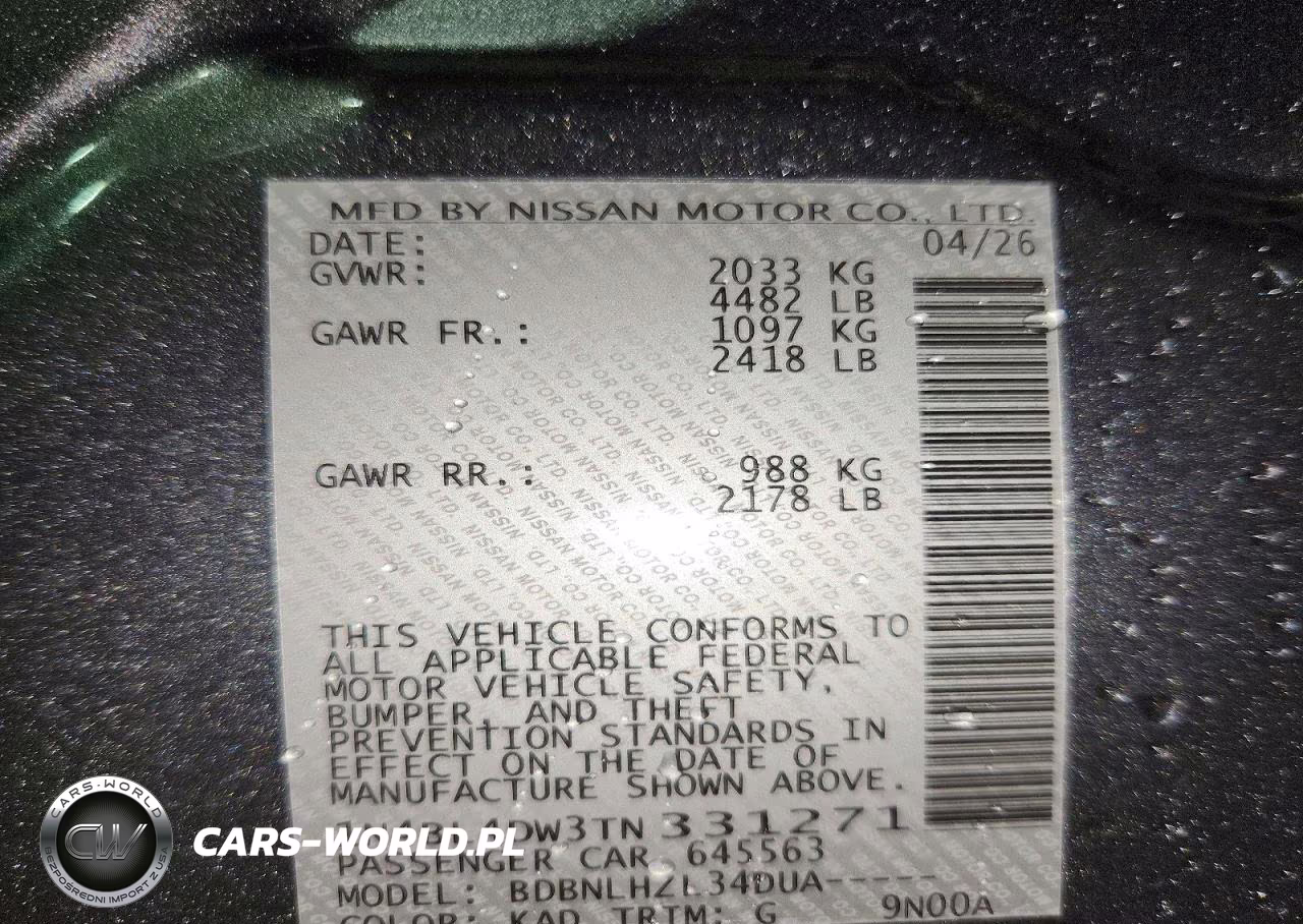 2026 Nissan Altima Sv VIN:1N4BL4DW3TN331271 - 12