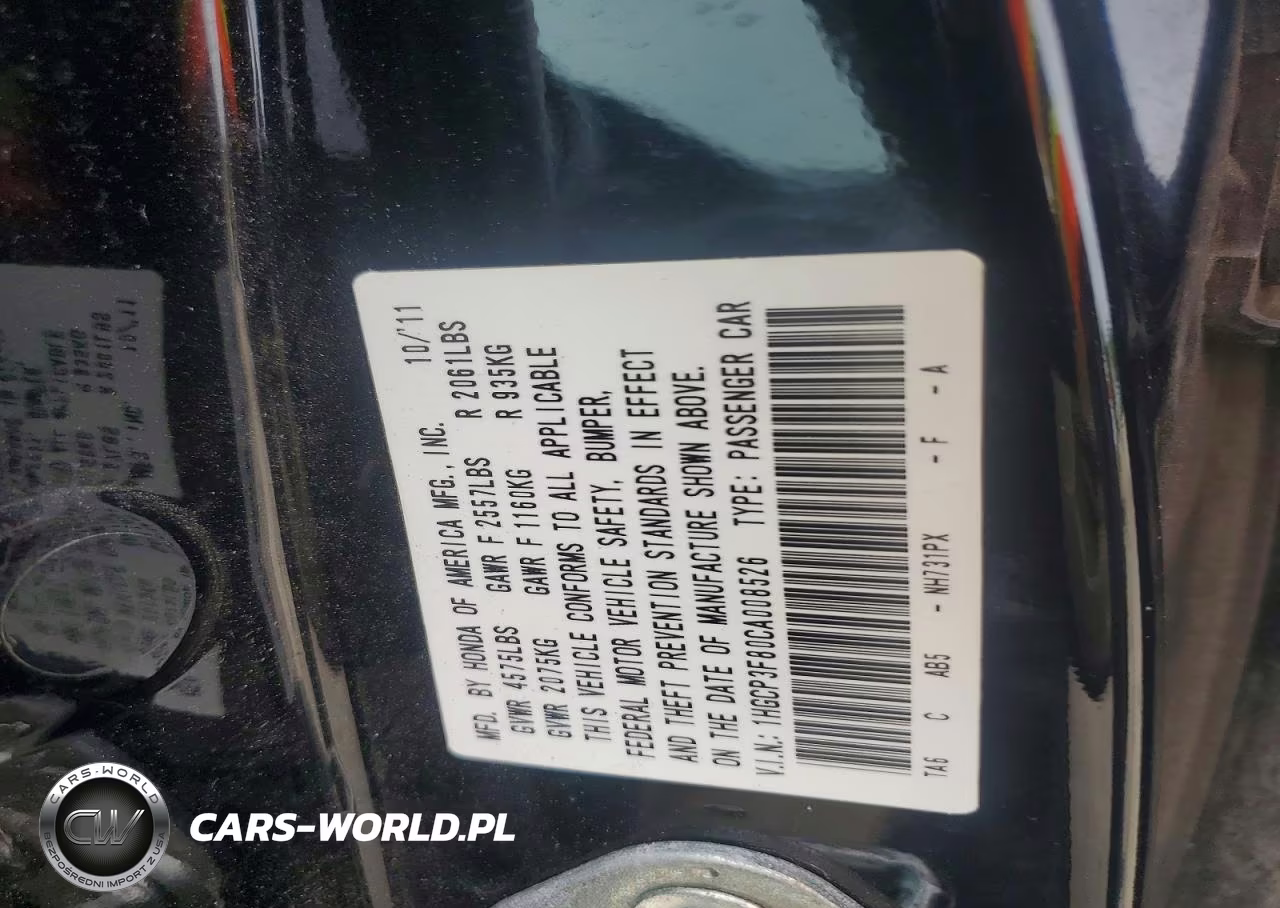 2012 Honda Accord Exl VIN:1HGCP3F80CA008526 - 12