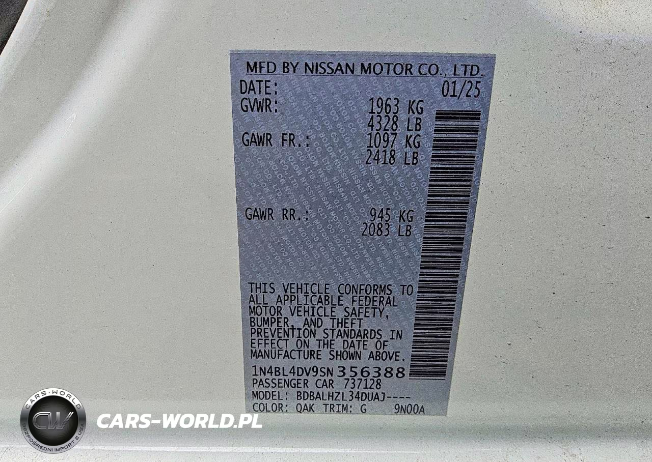 2025 Nissan Altima Sv VIN:1N4BL4DV9SN356388 - 13