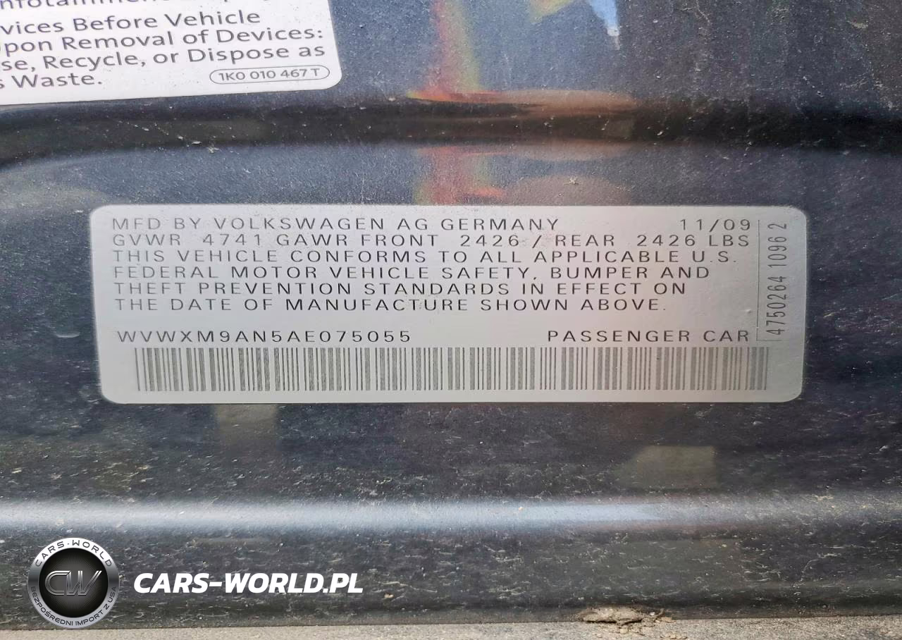 2010 Volkswagen Passat Komfort VIN:WVWXM9AN5AE075055 - 12