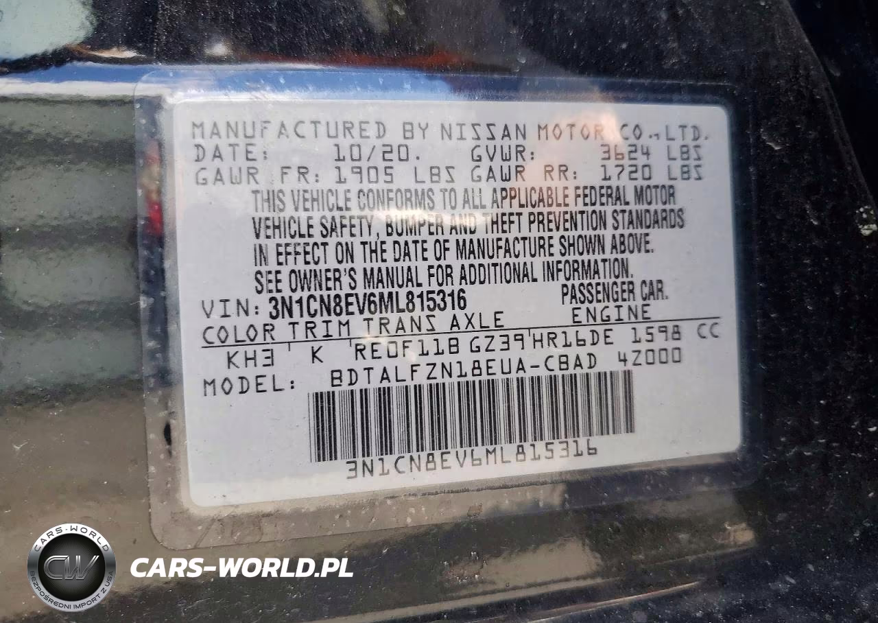 2021 Nissan Versa Sv VIN:3N1CN8EV6ML815316 - 12