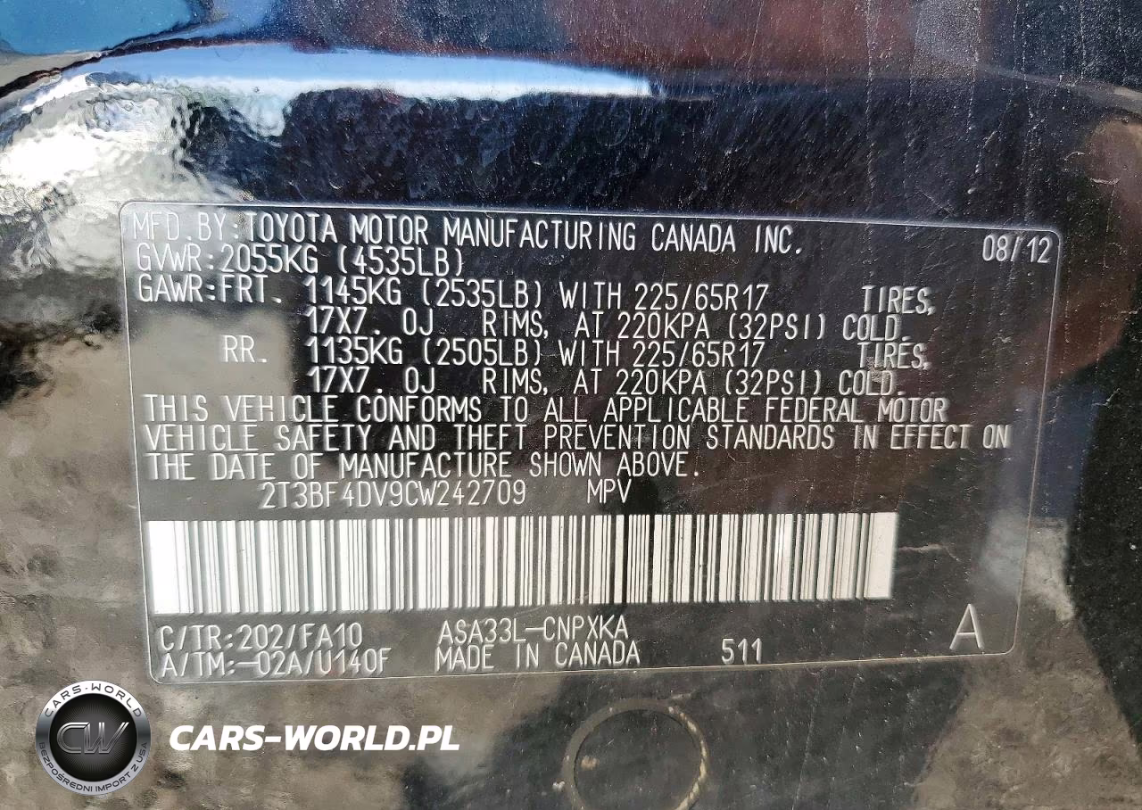 2012 Toyota Rav4 Base VIN:2T3BF4DV9CW242709 - 13