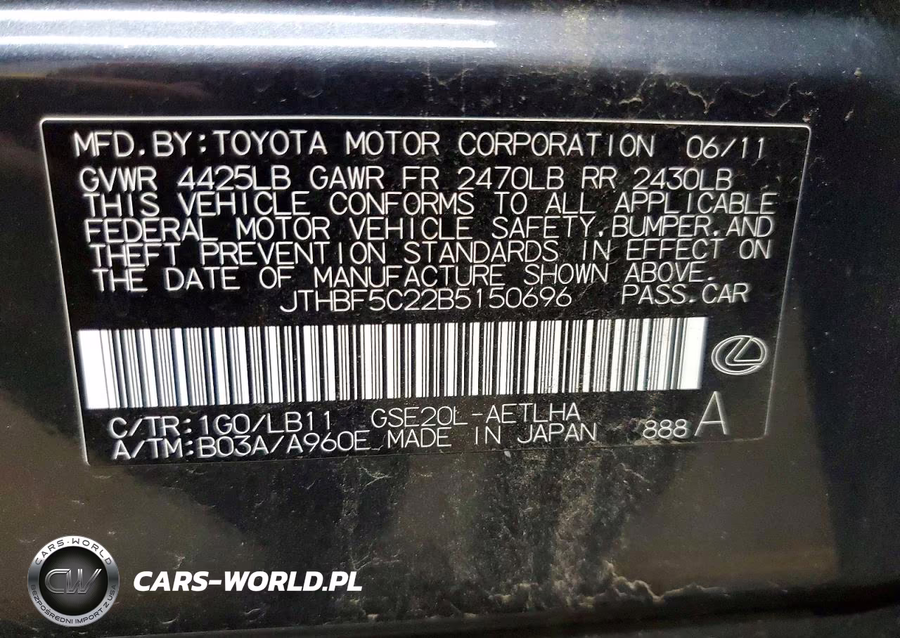 2011 Lexus Is 250 VIN:JTHBF5C22B5150696 - 12