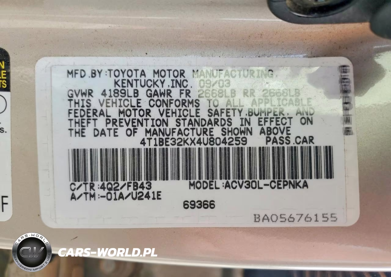 2004 Toyota Camry Le VIN:4T1BE32KX4U804259 - 12
