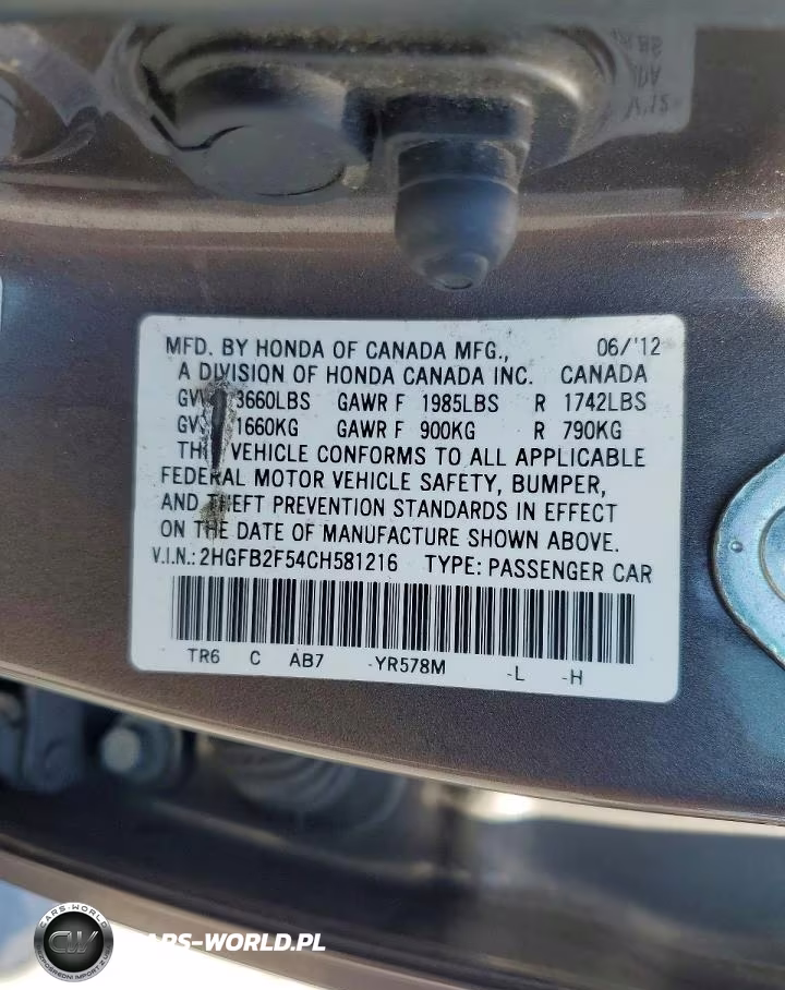 2012 Honda Civic Lx VIN:2HGFB2F54CH581216 - 12