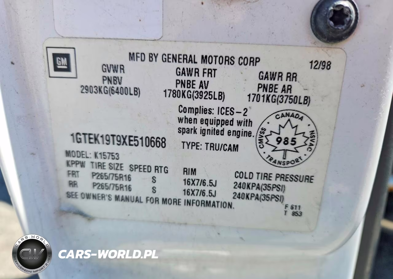 1999 GMC New Sierra K1500 VIN:1GTEK19T9XE510668 - 12