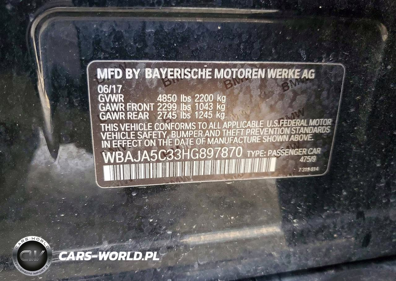 2017 BMW 530 I VIN:WBAJA5C33HG897870 - 13