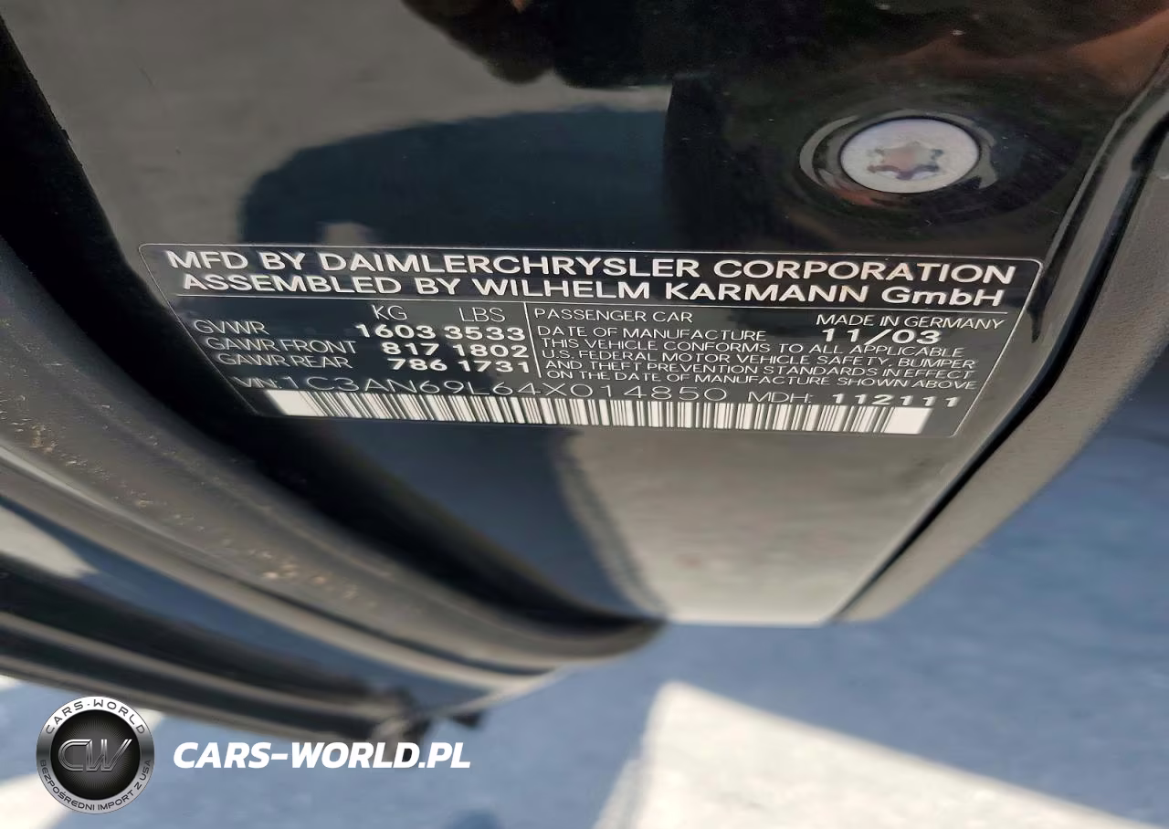 2004 Chrysler Crossfire Limited VIN:1C3AN69L64X014850 - 12