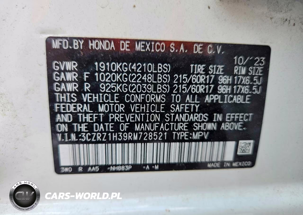 2024 Honda Hr-V Lx VIN:3CZRZ1H39RM728521 - 14