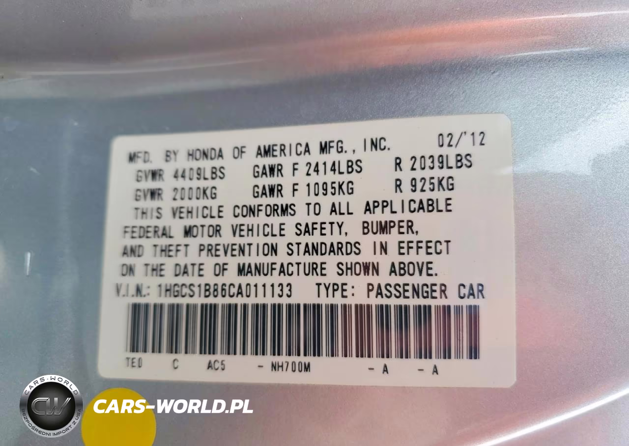 2012 Honda Accord Exl VIN:1HGCS1B86CA011133 - 12