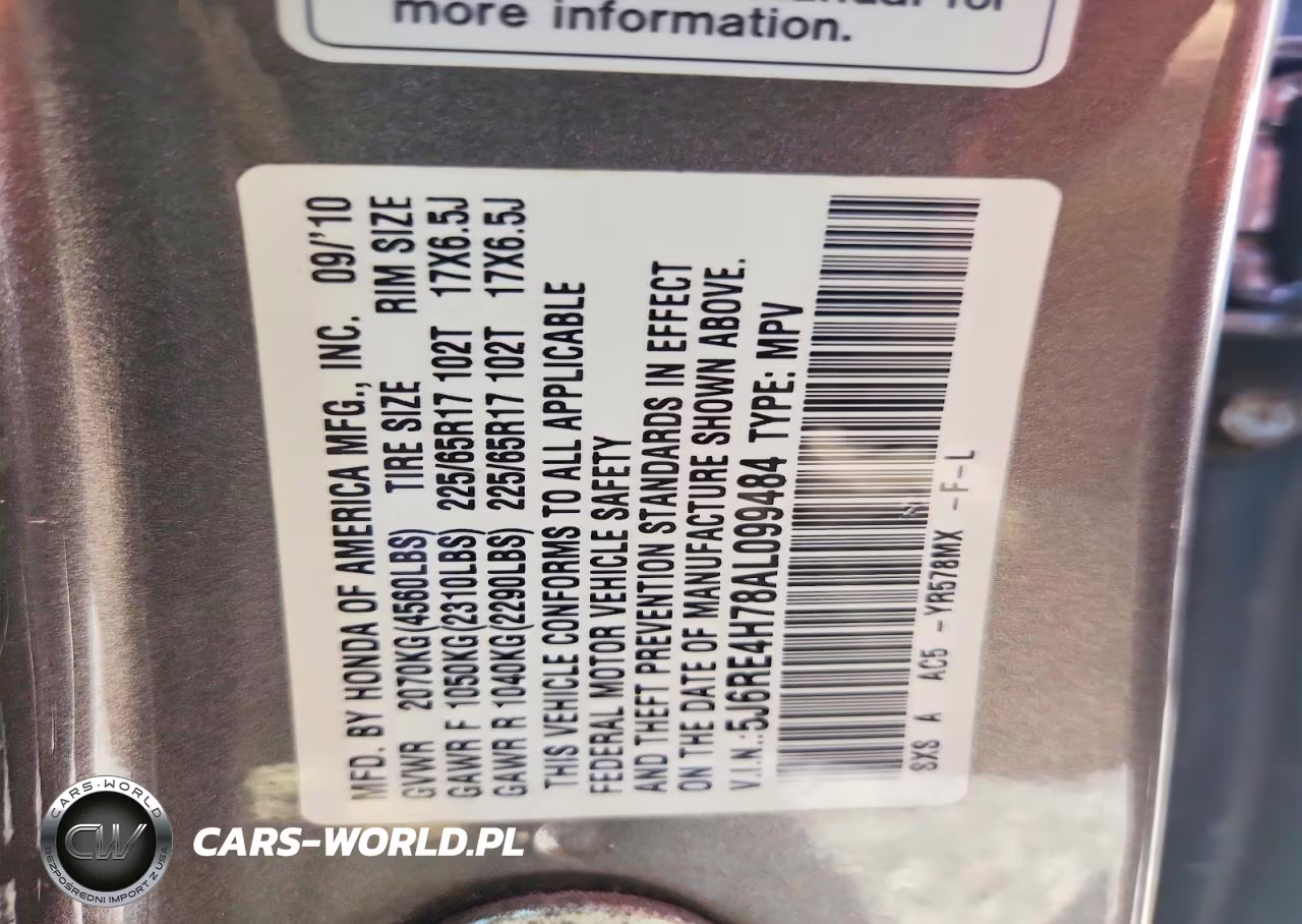 2010 Honda Cr-V Exl VIN:5J6RE4H78AL099484 - 13