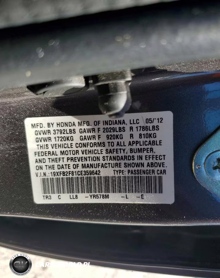 2012 Honda Civic Ex VIN:19XFB2F81CE359642 - 13
