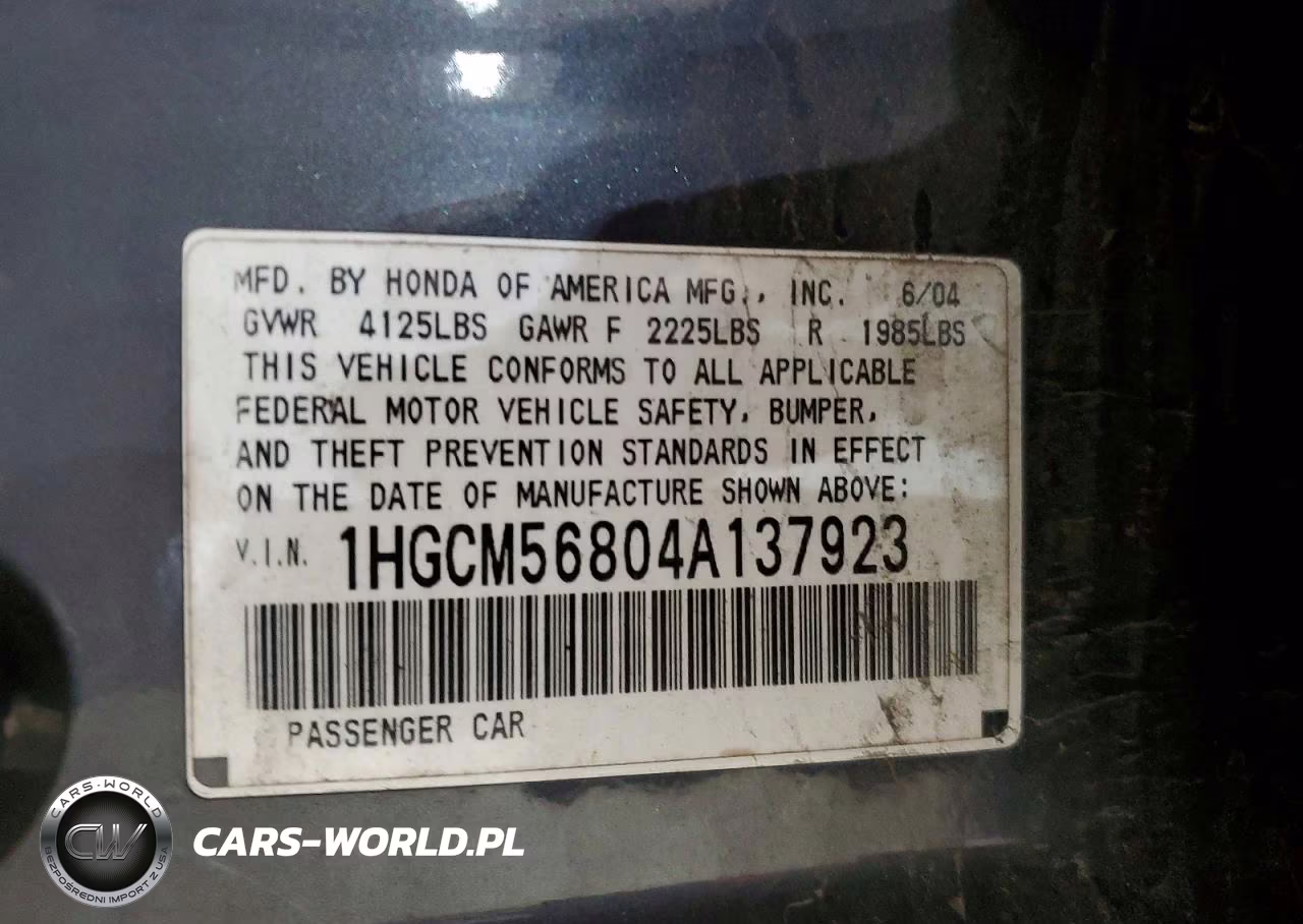 2004 Honda Accord Ex VIN:1HGCM56804A137923 - 12