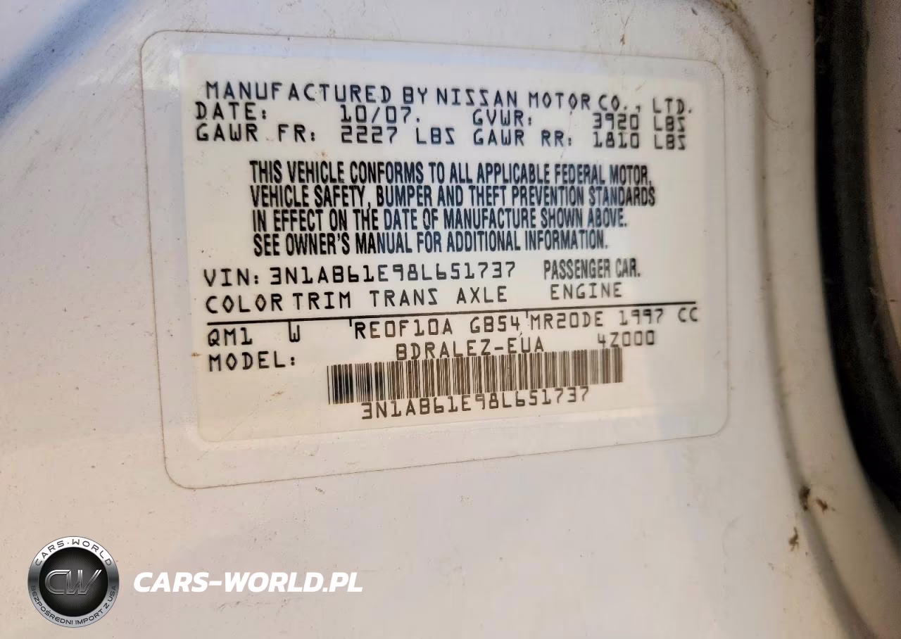 2008 Nissan Sentra 2.0S VIN:3N1AB61E98L651737 - 12
