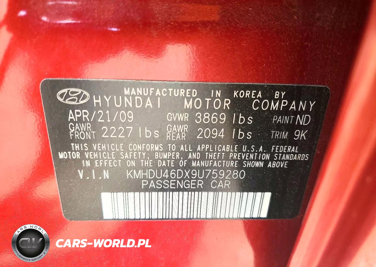 2009 Hyundai Elantra Gls VIN:KMHDU46DX9U759280 - 12