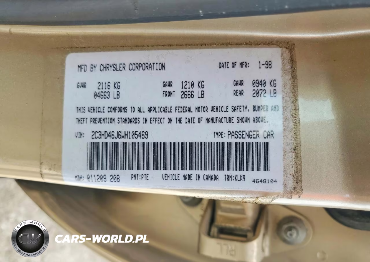 1998 Chrysler Concorde Lxi VIN:2C3HD46J6WH105469 - 12
